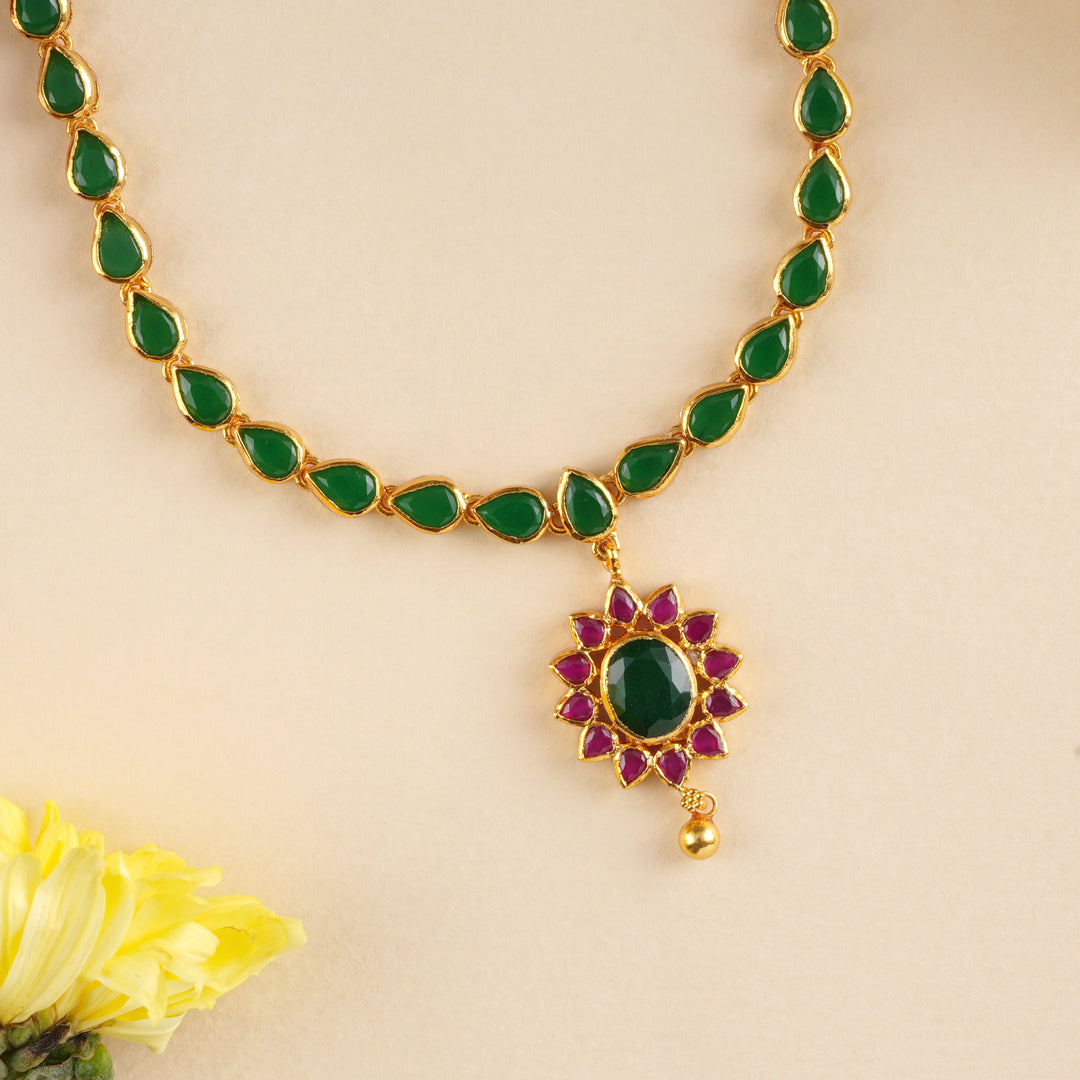 Emerald Leaf Cut with Floral Necklace