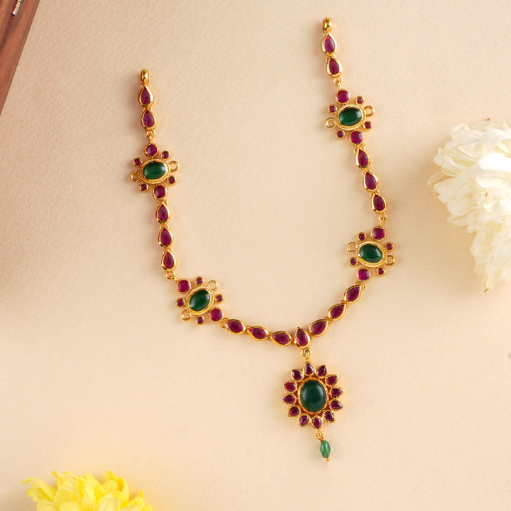 Ruby Blossom Petal with Emerald Necklace