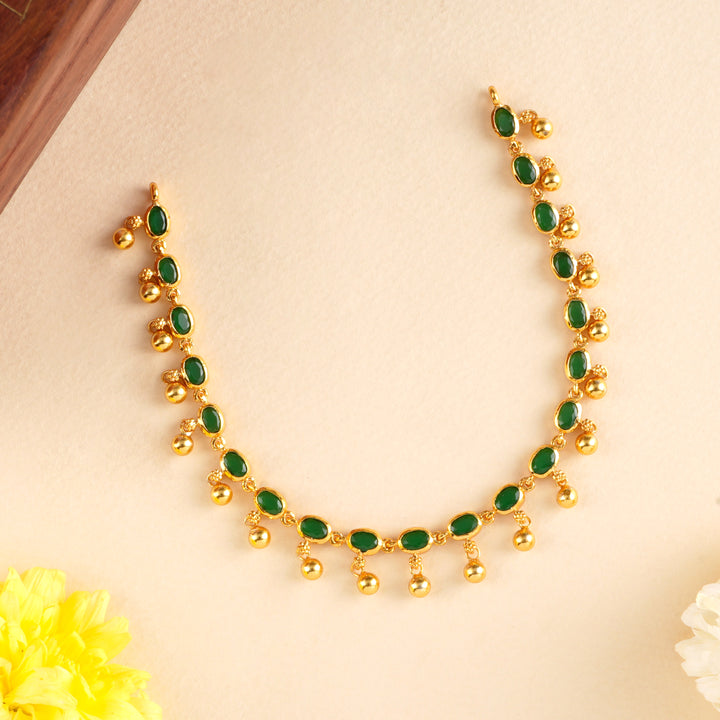 Emerald Oval Shape with Golden Drop Necklace