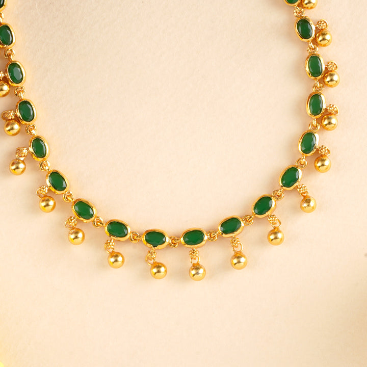 Emerald Oval Shape with Golden Drop Necklace