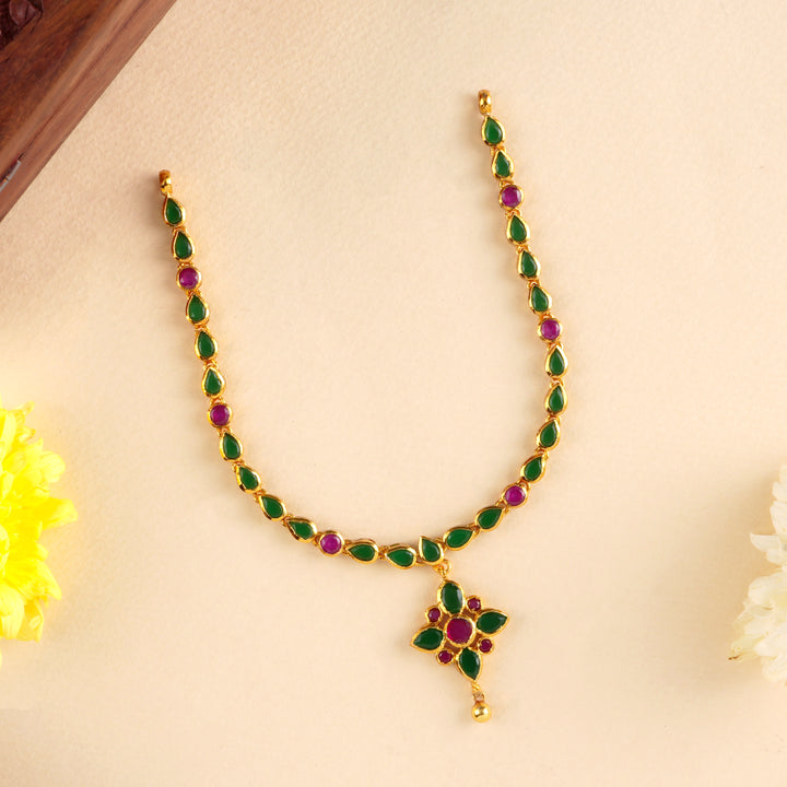 Emerald Ruby with Single Drop Layer Necklace