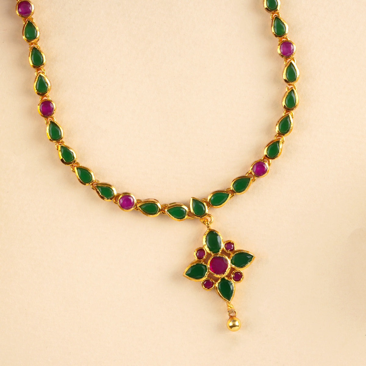 Emerald Ruby with Single Drop Layer Necklace
