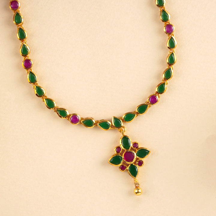 Emerald Ruby with Single Drop Layer Necklace
