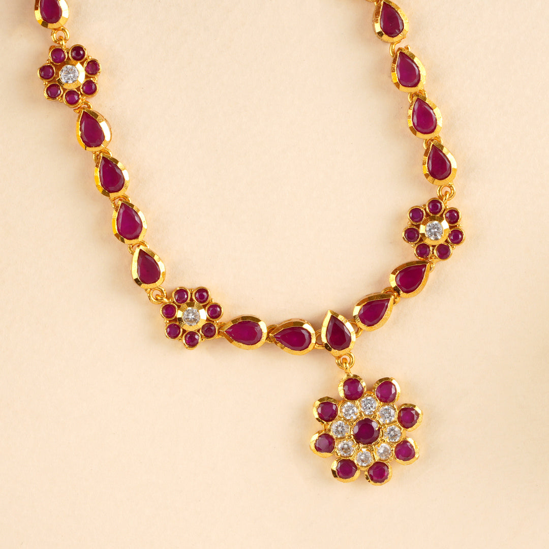 Timeless Ruby Blossom Petal Necklace