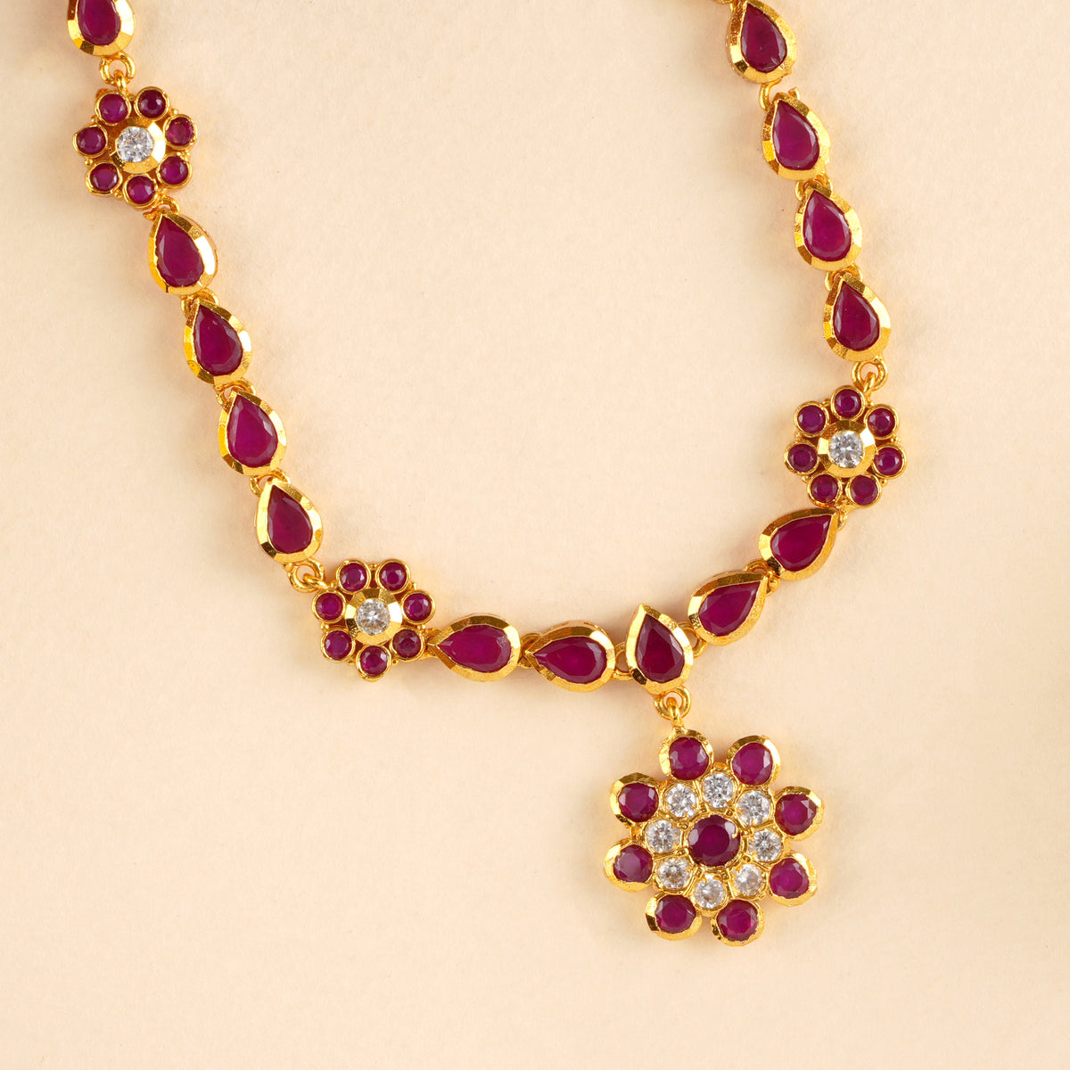 Timeless Ruby Blossom Petal Necklace