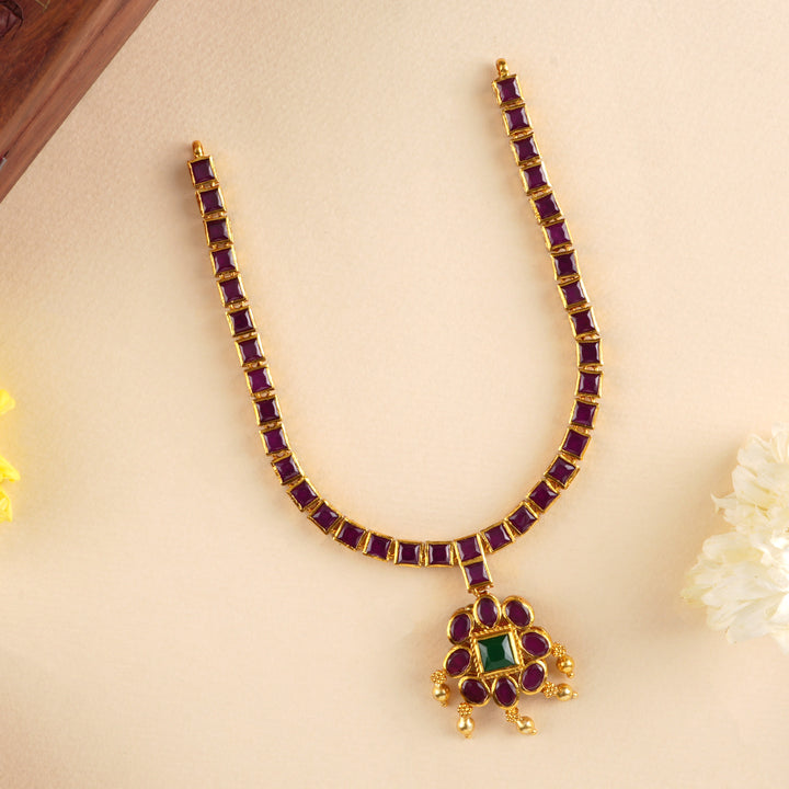 Halo Emerald Stone with Golden Drop Necklace