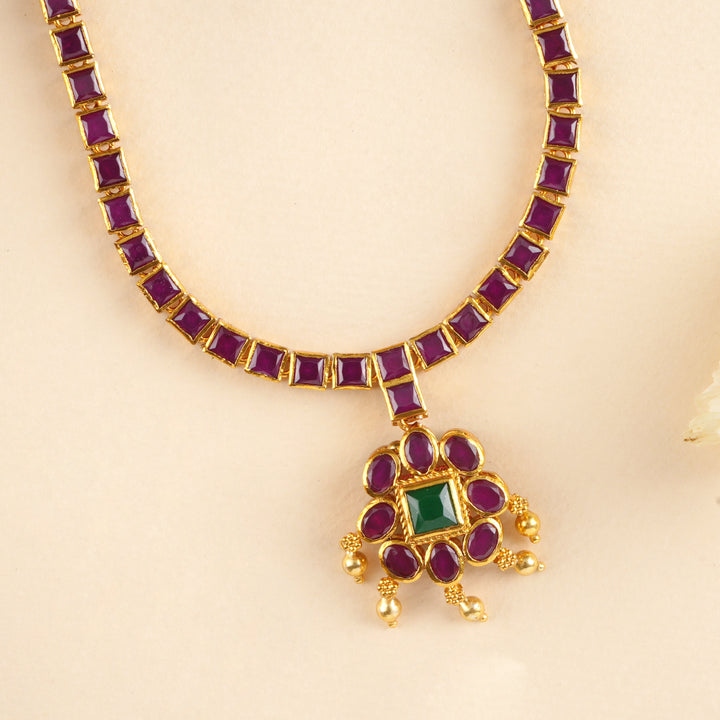 Halo Emerald Stone with Golden Drop Necklace