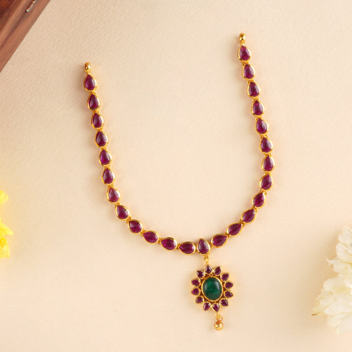Ruby Leaf Cut with Floral Necklace