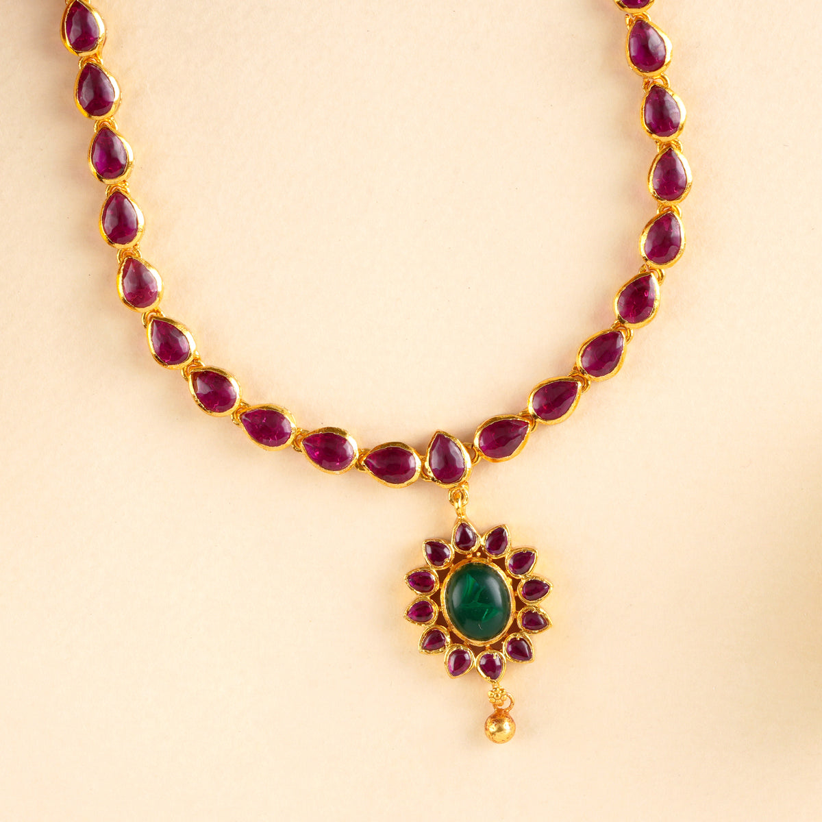 Ruby Leaf Cut with Floral Necklace