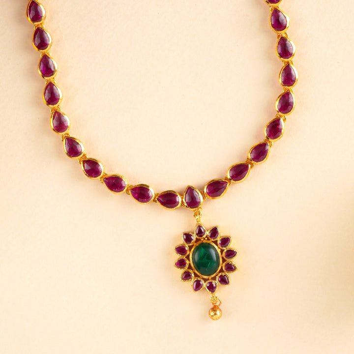 Ruby Leaf Cut with Floral Necklace