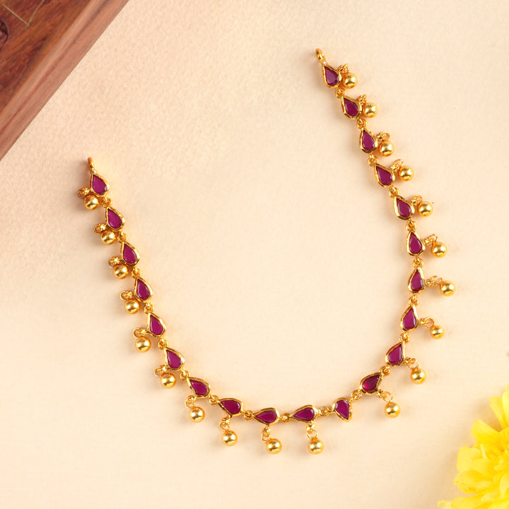 Stylish Ruby Leaf Cut with Golden Necklace