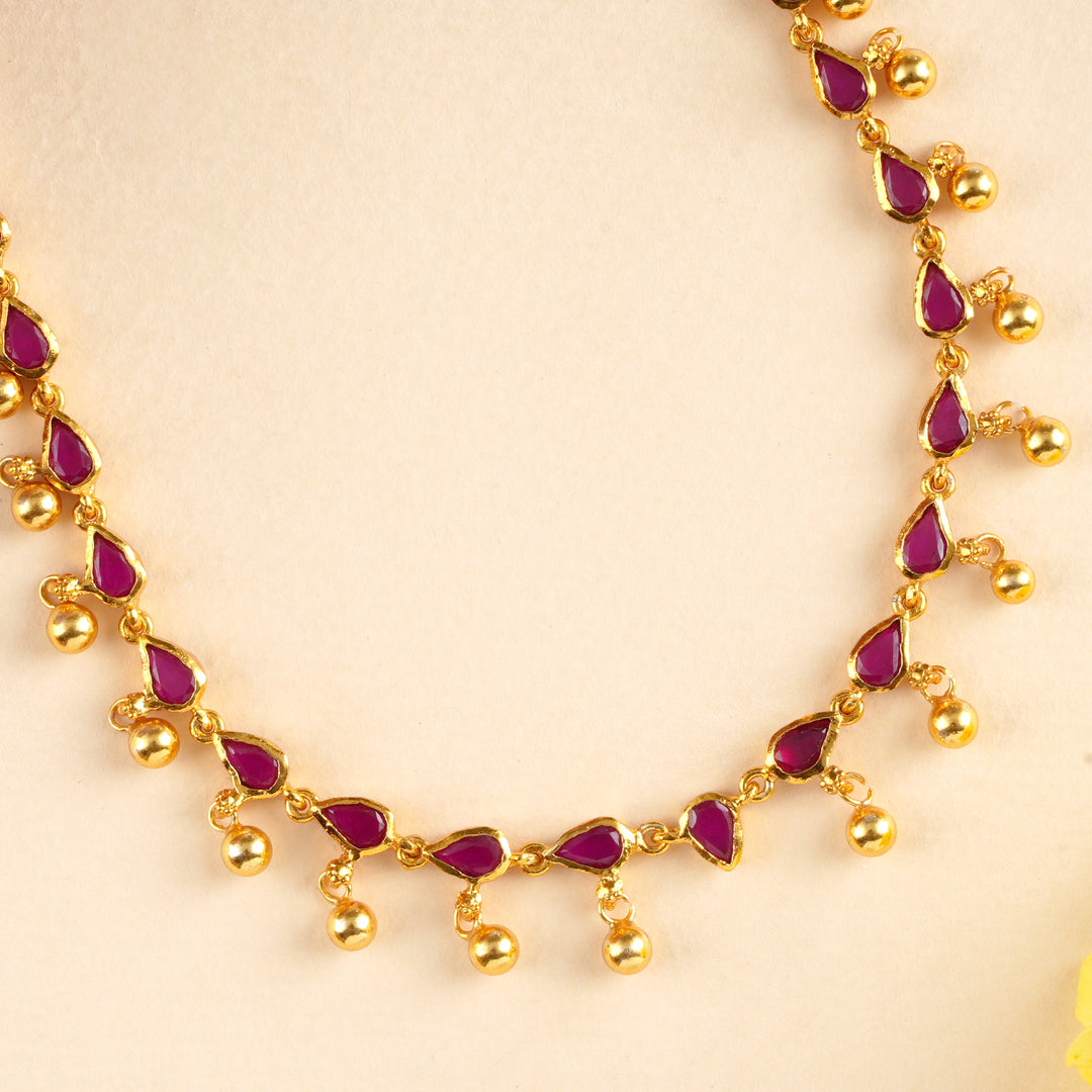 Stylish Ruby Leaf Cut with Golden Necklace