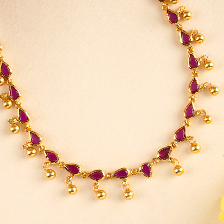 Stylish Ruby Leaf Cut with Golden Necklace
