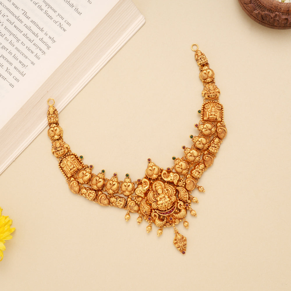 Traditional Nagas Lakshmi with Peacock Gold Necklace