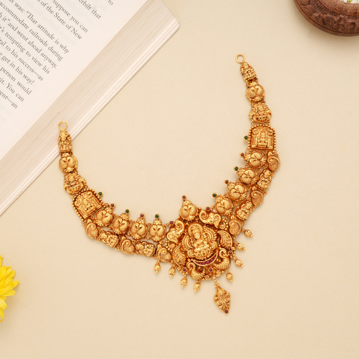 Traditional Nagas Lakshmi with Peacock Gold Necklace