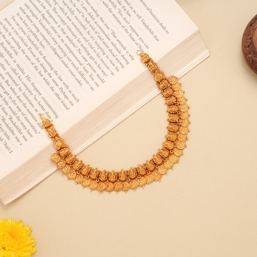 Temple Nagas Lakshmi Devi Coin Gold Necklace