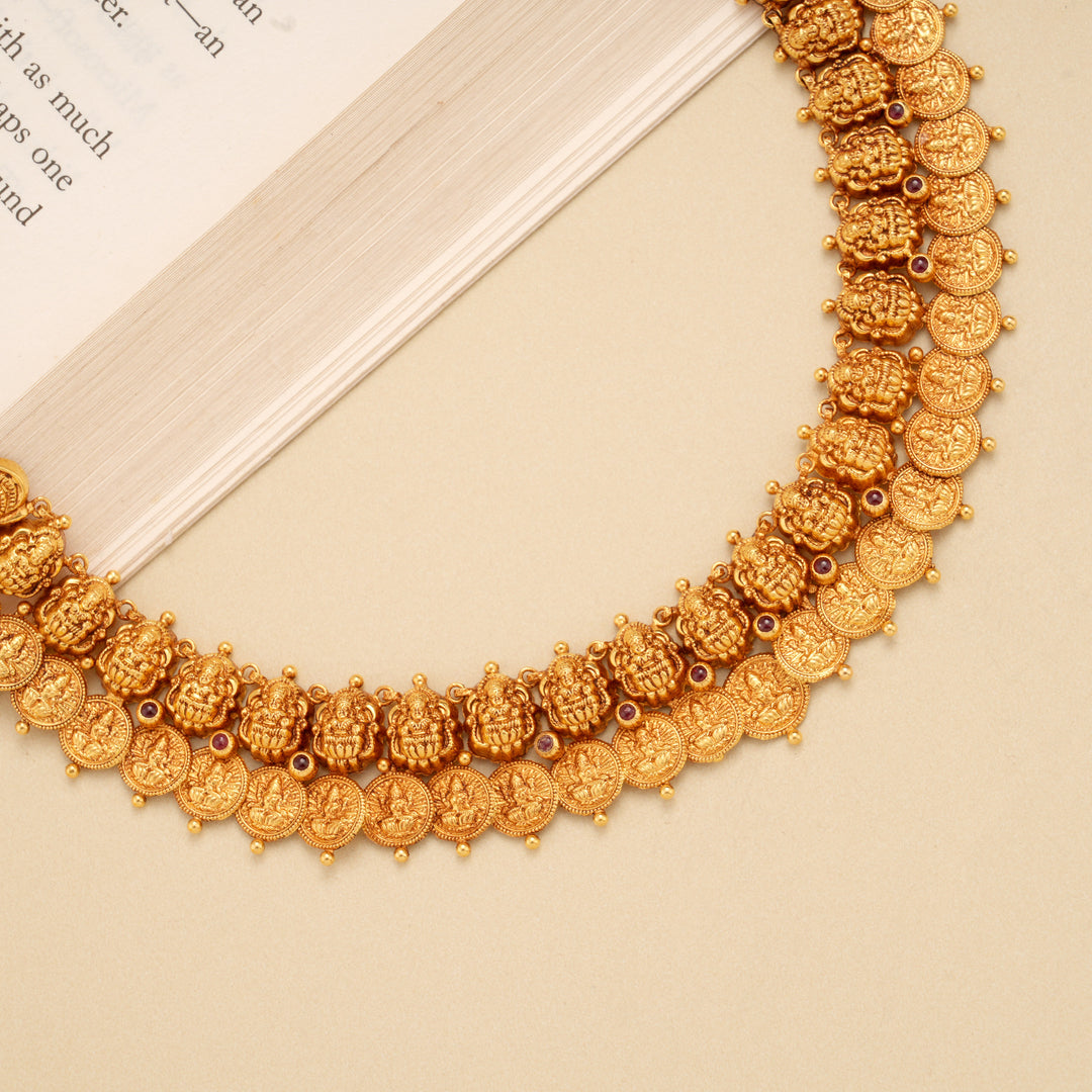 Temple Nagas Lakshmi Devi Coin Gold Necklace