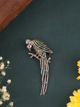 Delightful Parrot Antique Silver Saree Pin