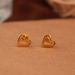Interlocking Dual Heart Design Gold Side Stud