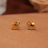 Stone-Studded Bow Design Gold Side Stud