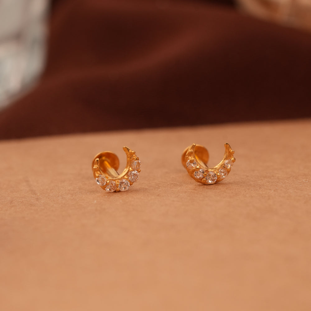Tiny Charm Crescent Design Gold Side Stud