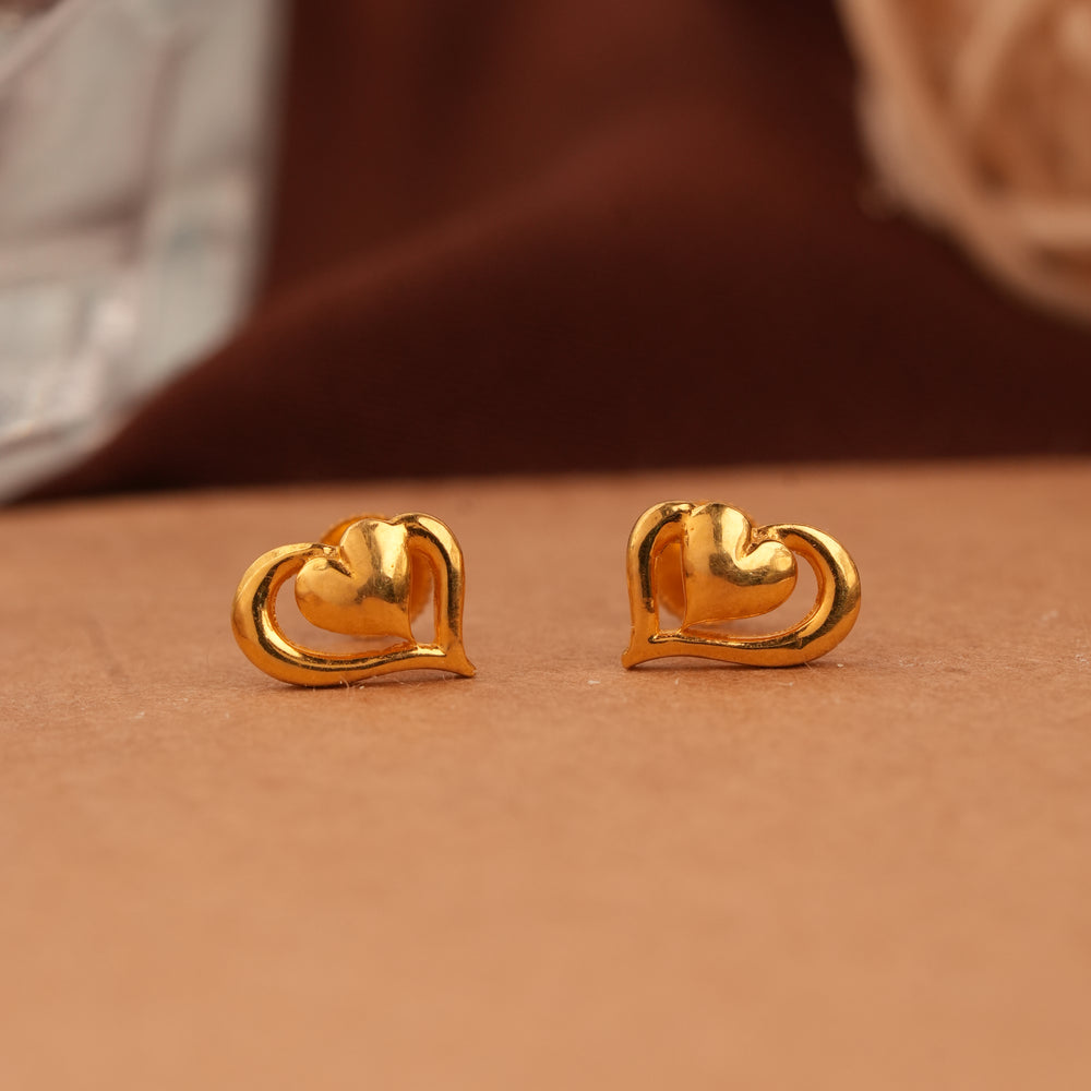 Charming Double Heart Design Gold Side Stud