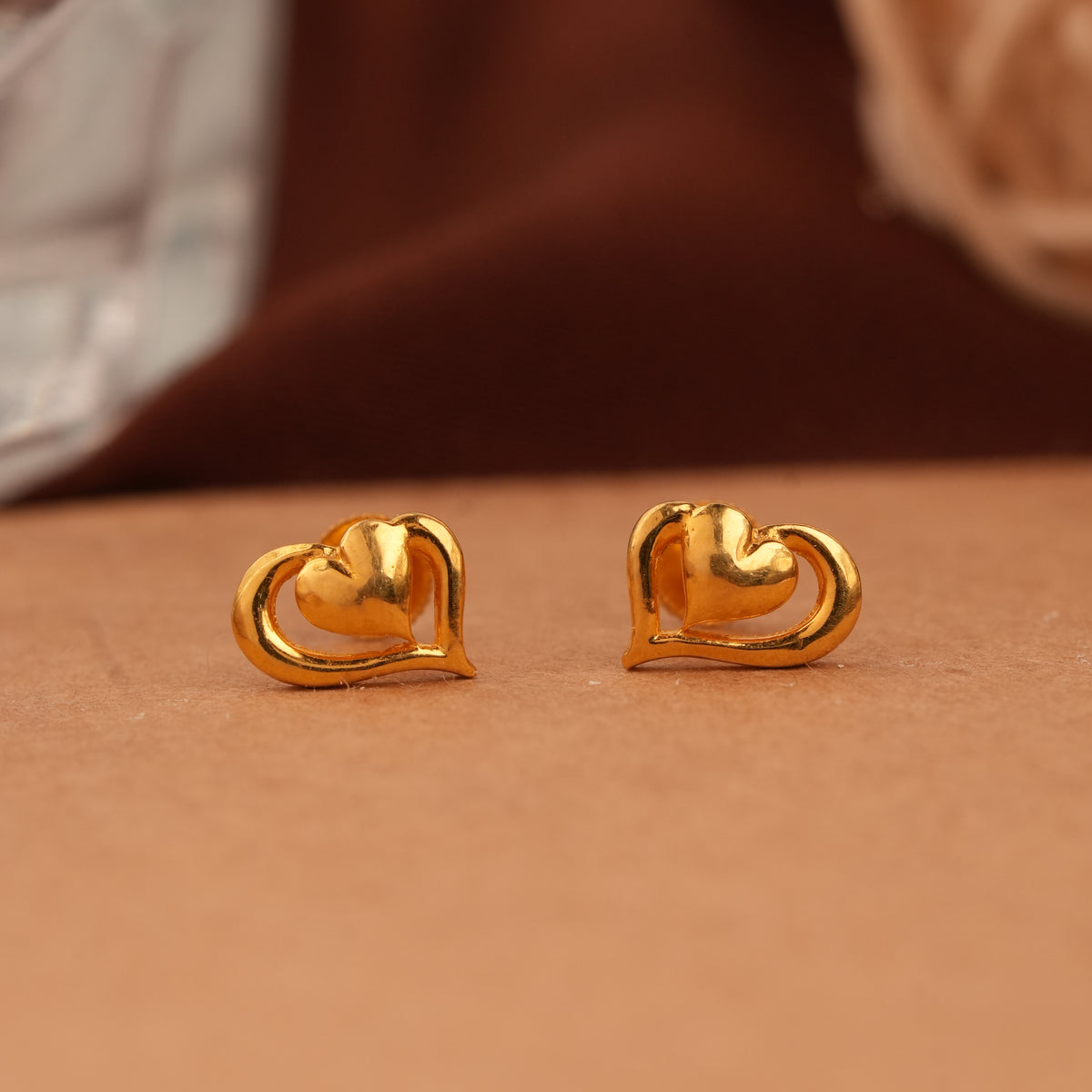 Charming Double Heart Design Gold Side Stud