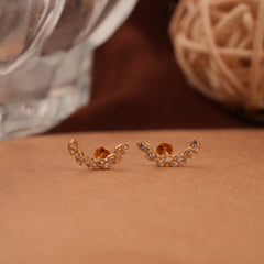 Curved Cluster Leaf Design Gold Side Stud