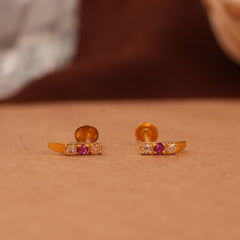 Tiny Charm Pink Stone Gold Side Stud