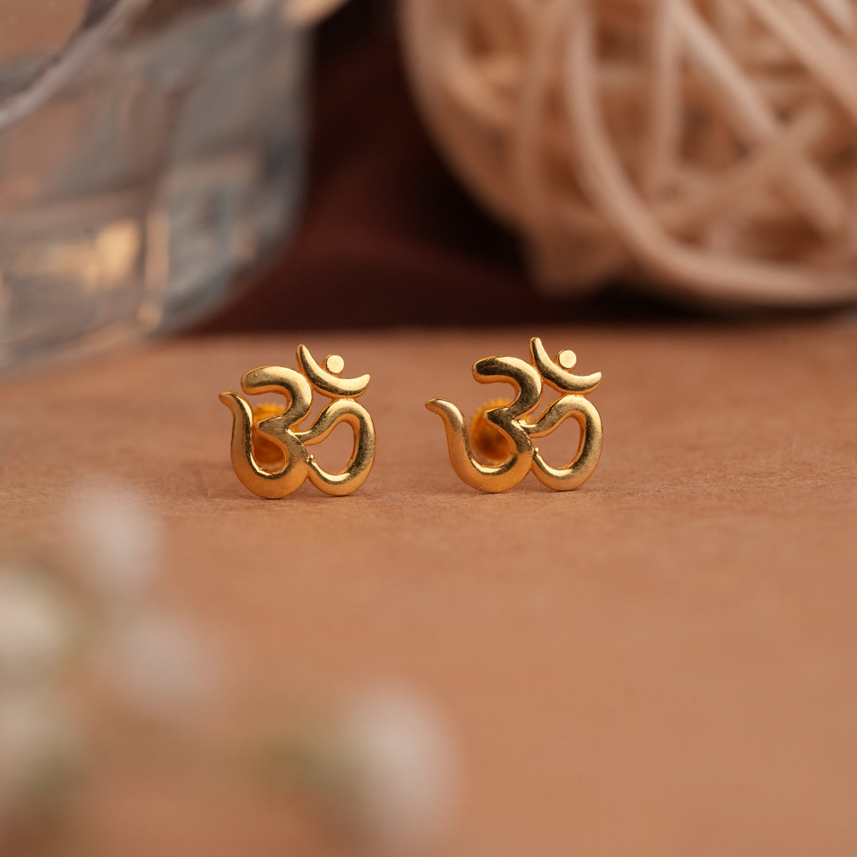 Minimalist OM Symbol Gold Side Stud