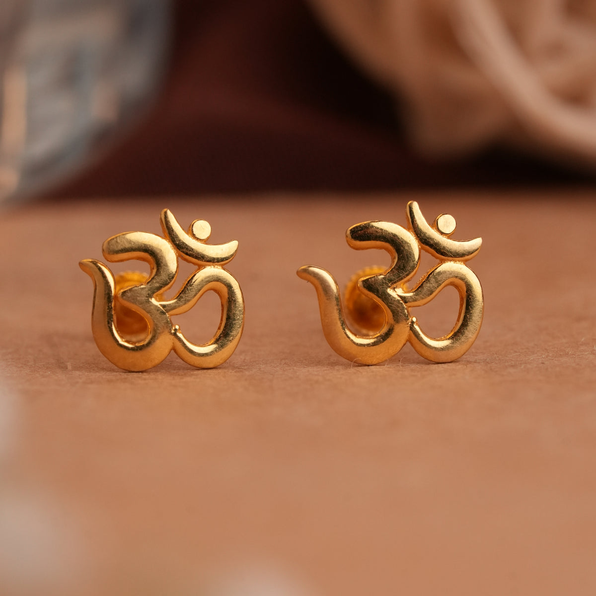 Minimalist OM Symbol Gold Side Stud