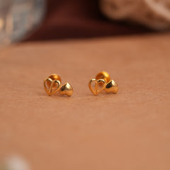 Tiny double heart gold side stud