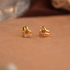 Sparkling Heart Gold Side Studs