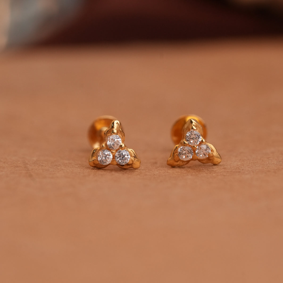 Elegant Stone Triangle Gold Side Studs