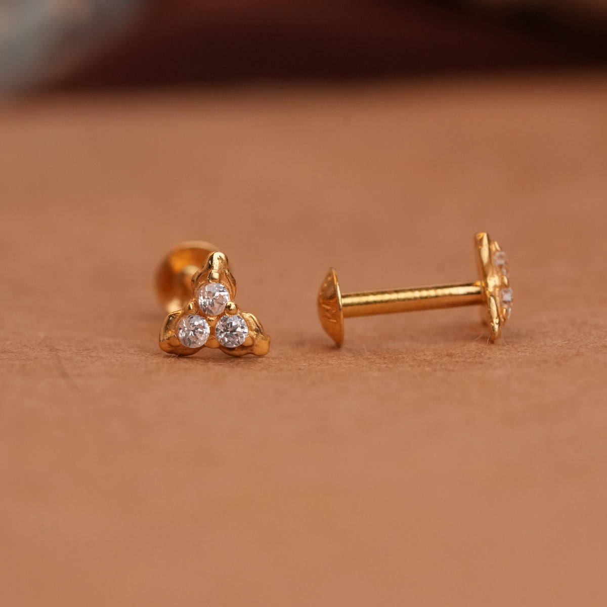 Elegant Stone Triangle Gold Side Studs