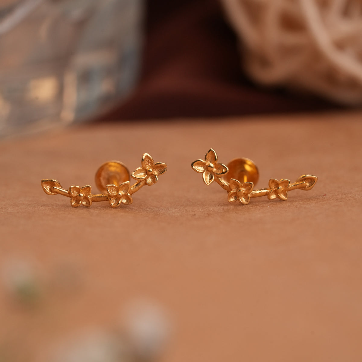 Elegant Botanical Gold Ear Studs