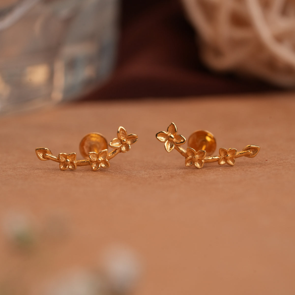 Elegant Botanical Gold Ear Studs