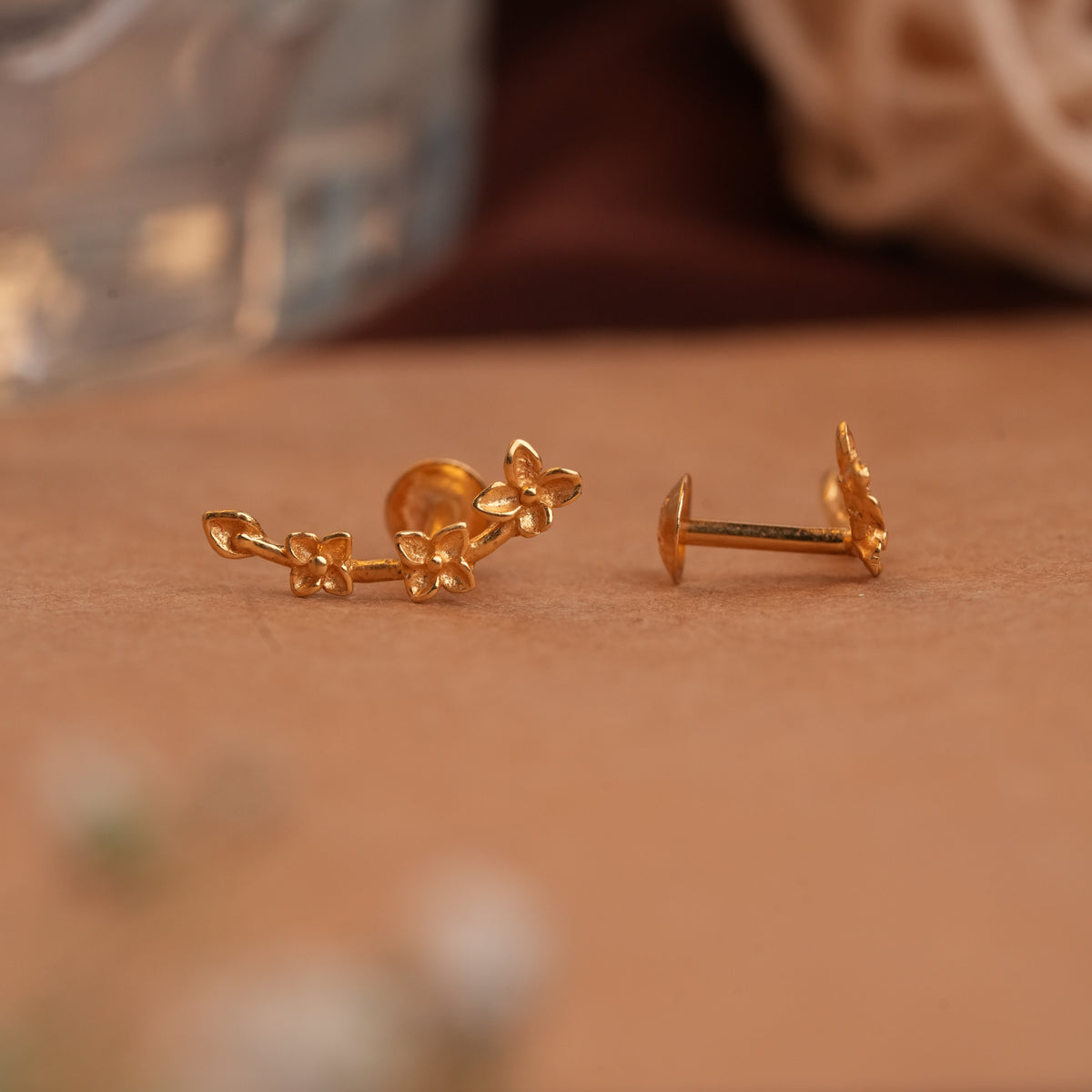 Elegant Botanical Gold Ear Studs