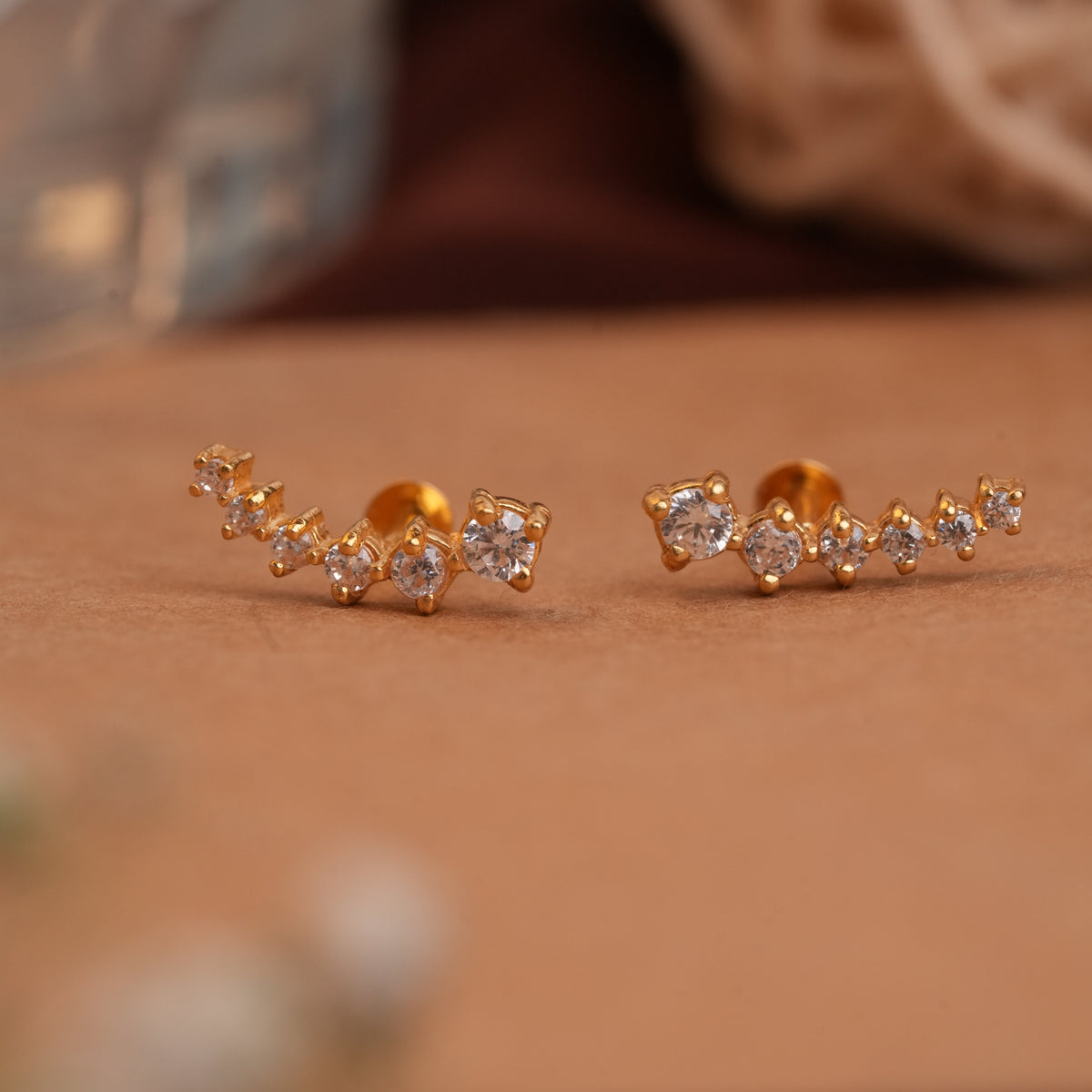 Dainty Ear Climber Gold Side Studs
