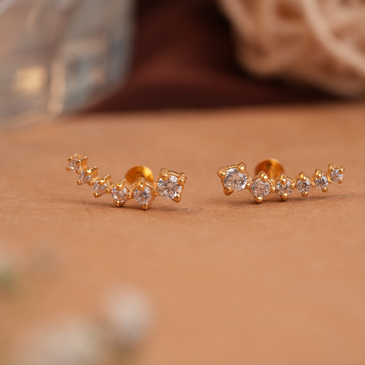 Dainty Ear Climber Gold Side Studs