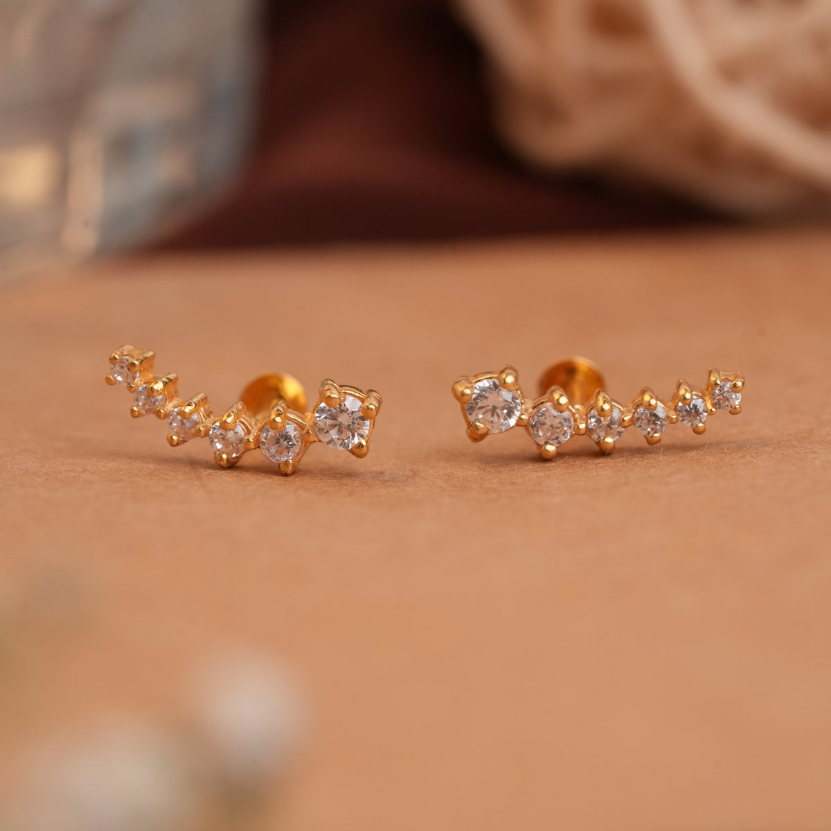 Dainty Ear Climber Gold Side Studs