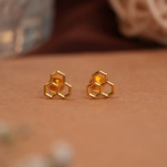 Triple Hexagon Gold Side Studs