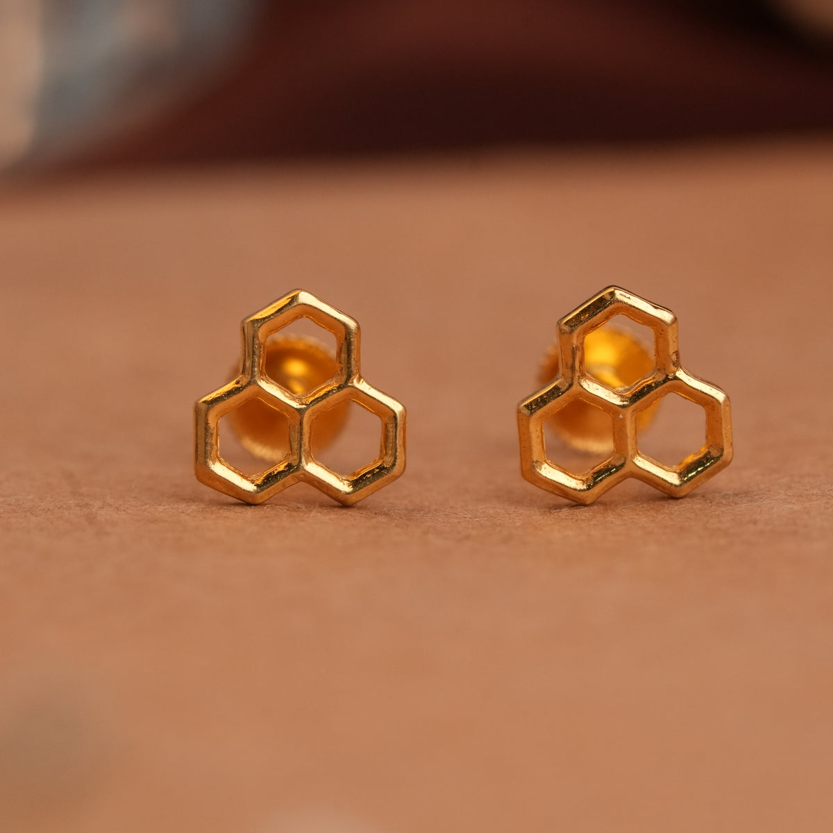 Triple Hexagon Gold Side Studs