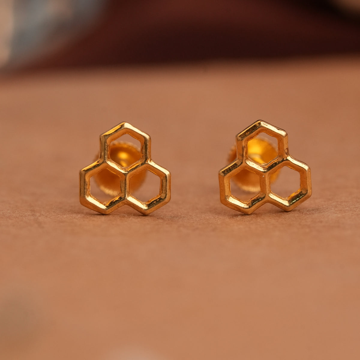 Triple Hexagon Gold Side Studs