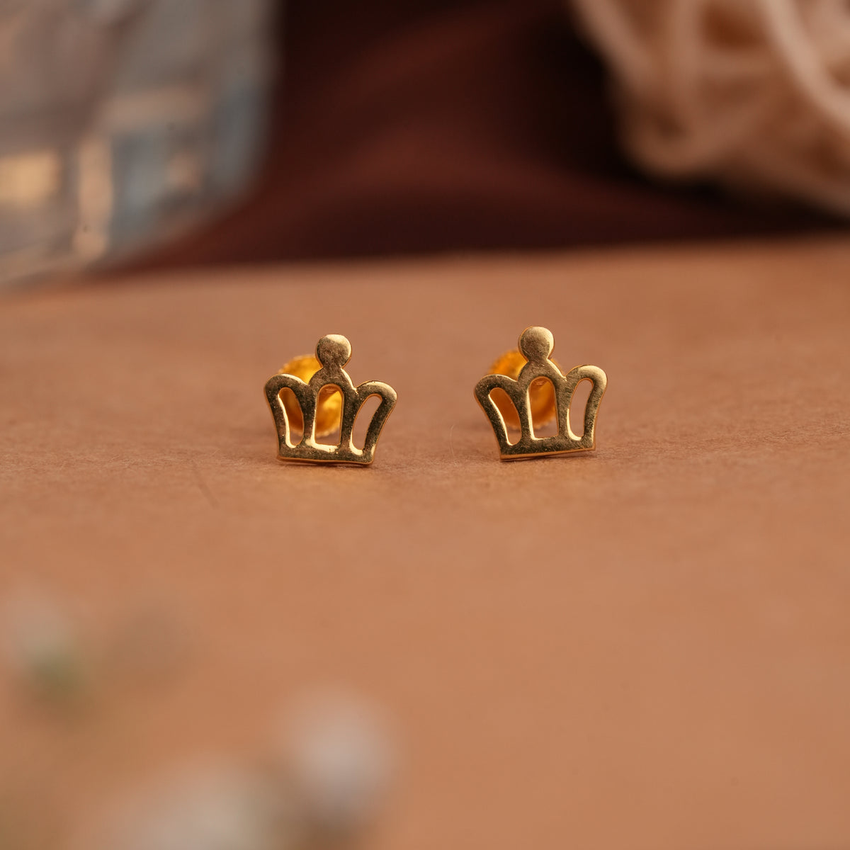 Dainty Crown Gold Side Studs