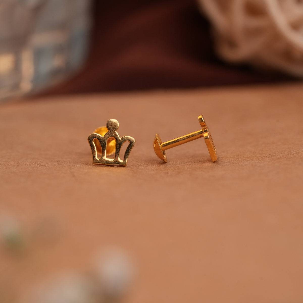 Dainty Crown Gold Side Studs