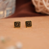 Square Spiral Design Gold Side Stud
