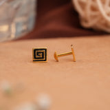 Square Spiral Design Gold Side Stud