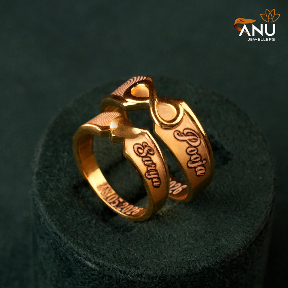 Customised Infinity Heart with Couple Names Gold Ring