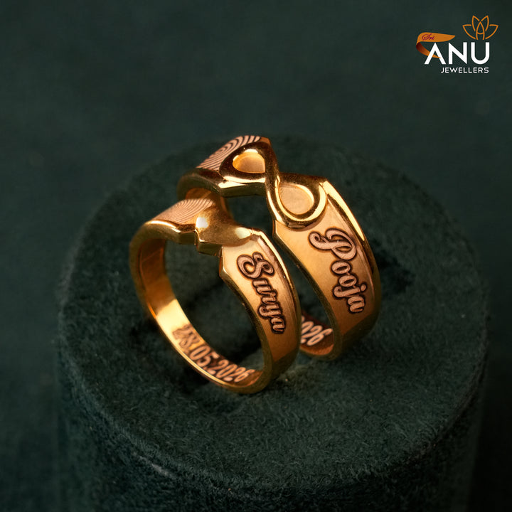 Customised Infinity Heart with Couple Names Gold Ring